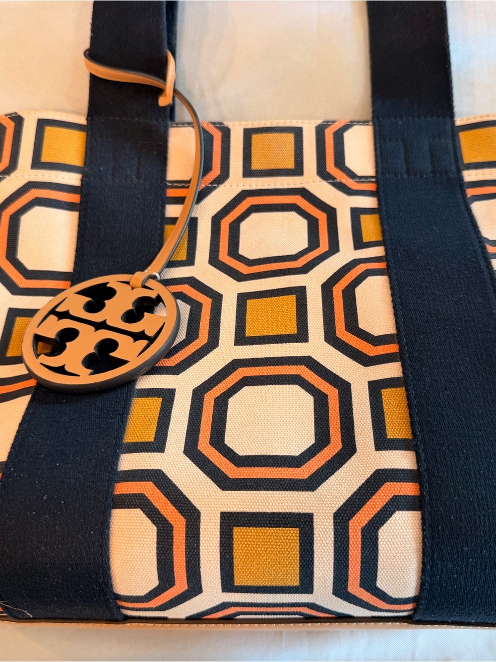 Tory Burch David Hicks Design Octagon Canvas Tote with Circular Charm - Picture 2 of 10
